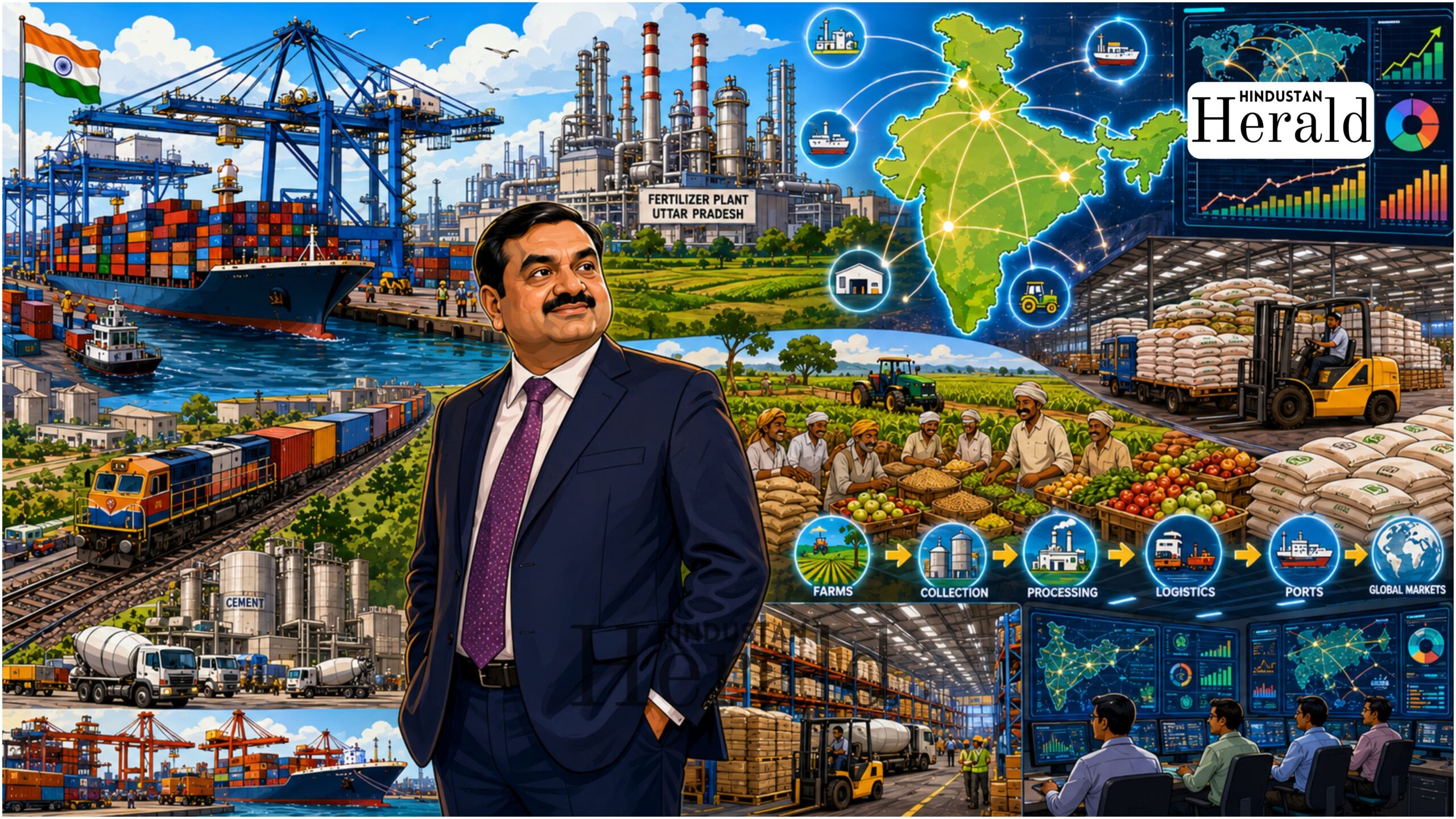 Adani Ports headquarters building representing the bold ₹1,500 crore acquisition of Kanpur Fertilizers and Cement Limited to expand India's agri-logistics supply chain