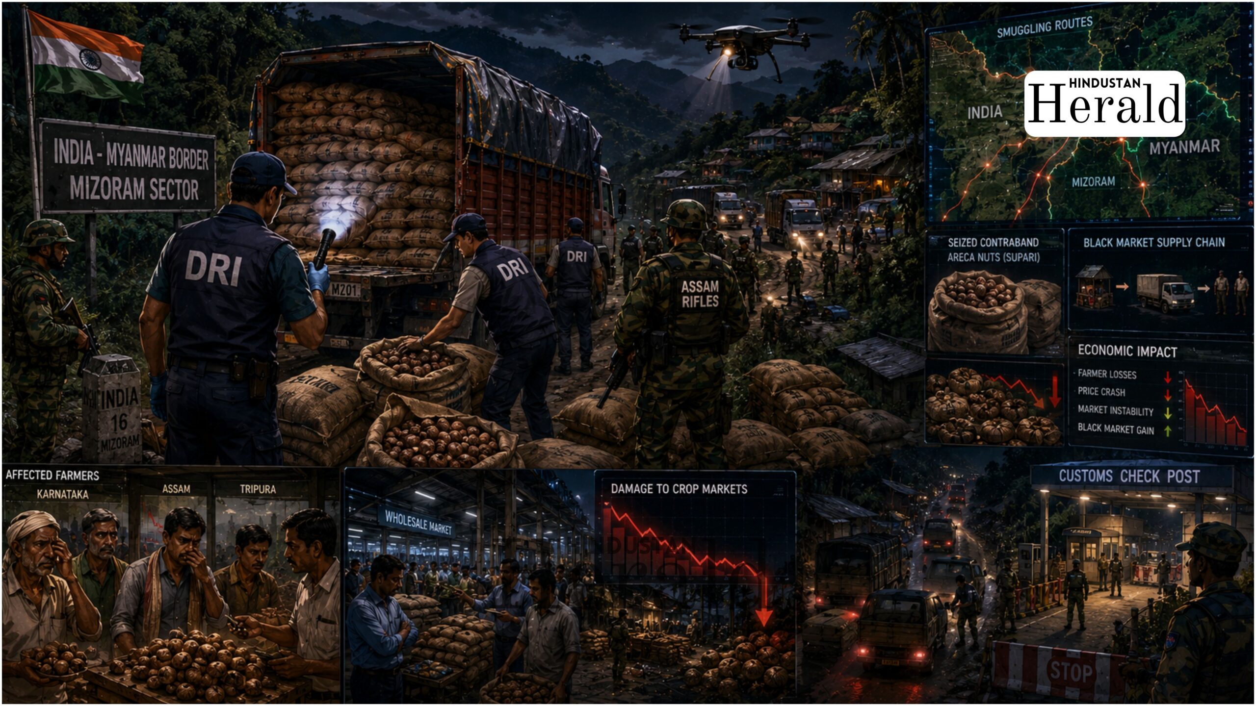 DRI officers seize 60,000 kg of smuggled areca nuts in Assam and Mizoram during Northeast enforcement operation