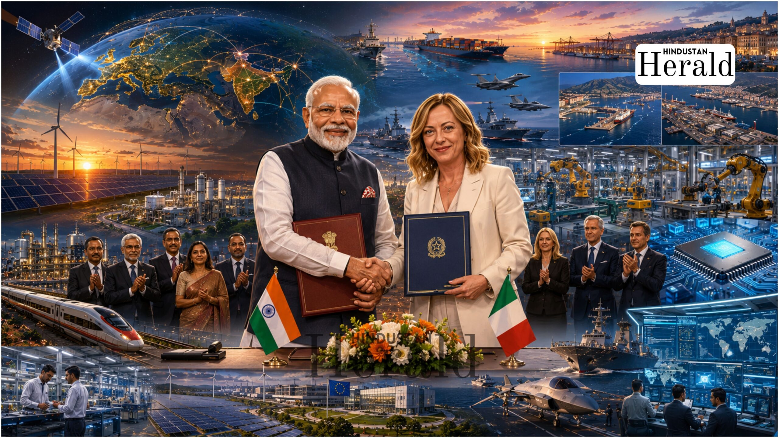 PM Modi and Italy PM Meloni shake hands at India-Italy Strategic Partnership summit 2026