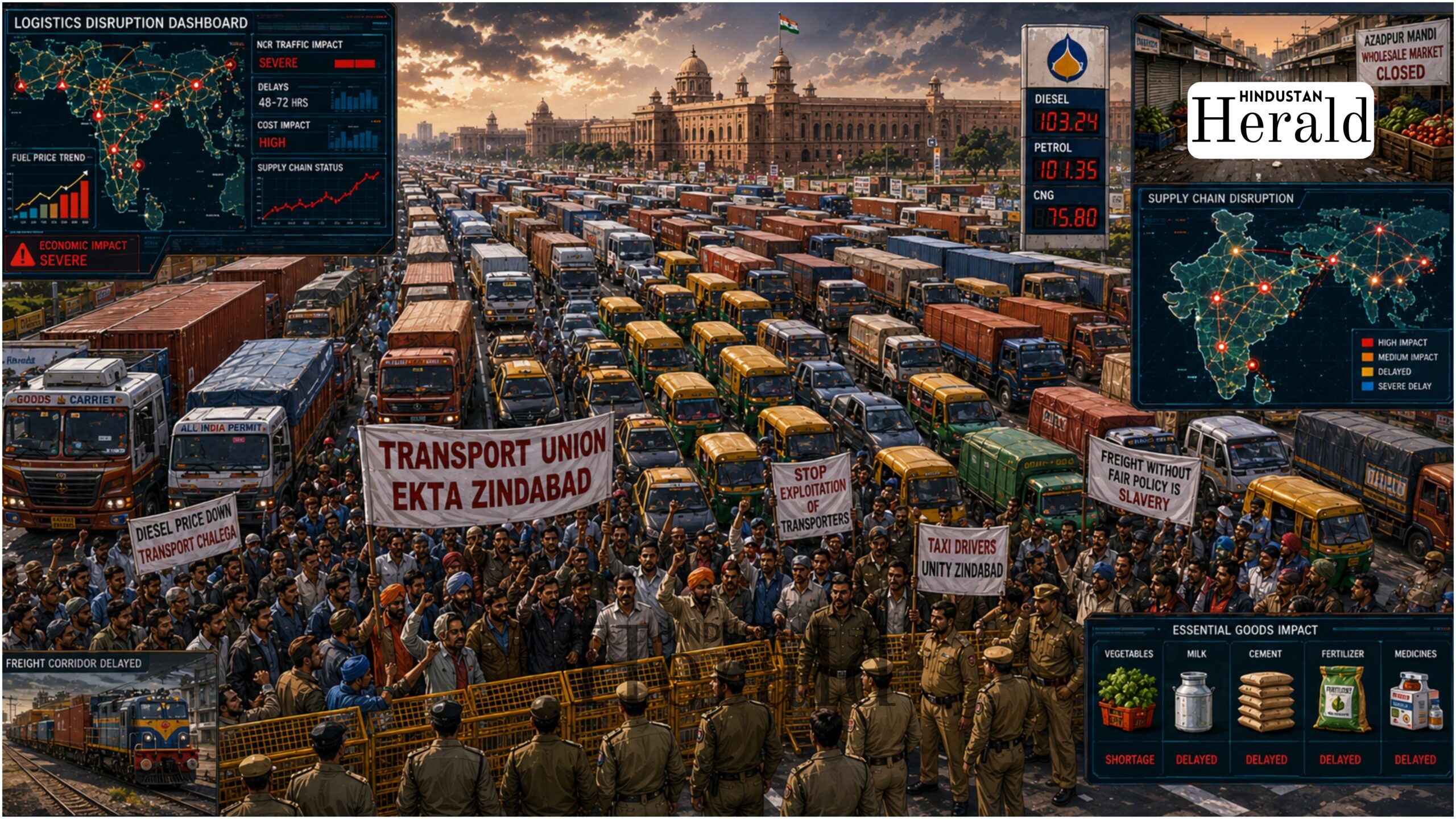 ProtestStrike Scene Image Delhi-NCR taxi and auto unions drivers protesting during three-day chakka jam