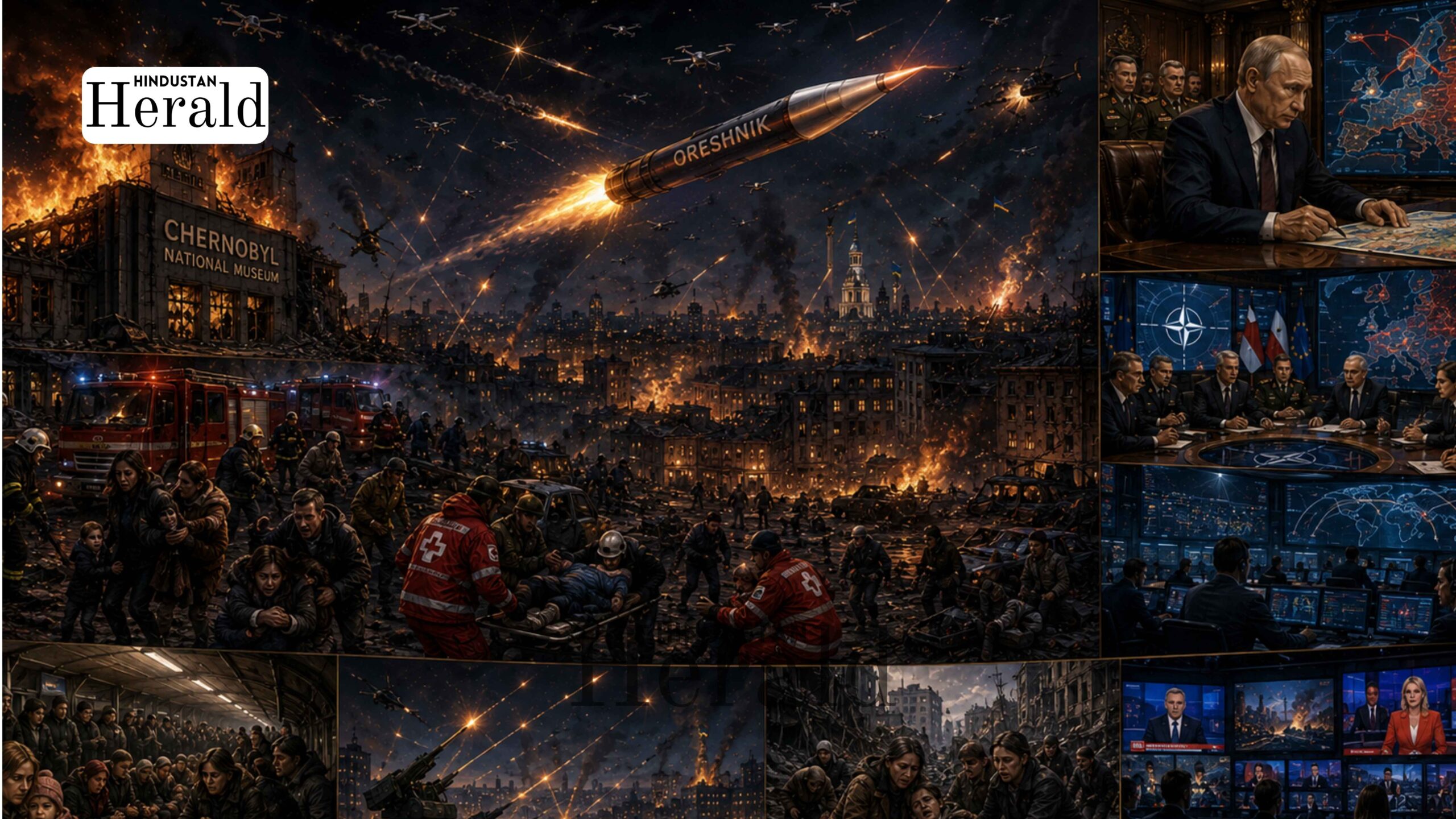 Russia launches massive drone and missile strike on Kyiv Ukraine May 2026 killing four and destroying the National Chernobyl Museum